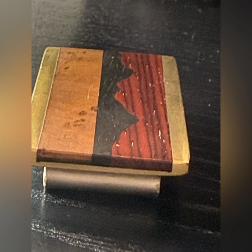 Vintage 1970’s Kenneth Reid Wooden Money Clip with Brass Accents
